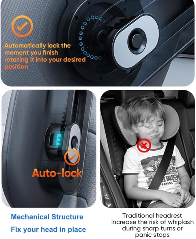 Car Headrest Pillow with Hook, Adjustable Car Seat Neck Support with Memory Foam & Ice Silk, 360° Rotating Travel Sleeping Headrest for Kids & Adults (1 Eye Mask Included)-CubbioJoy