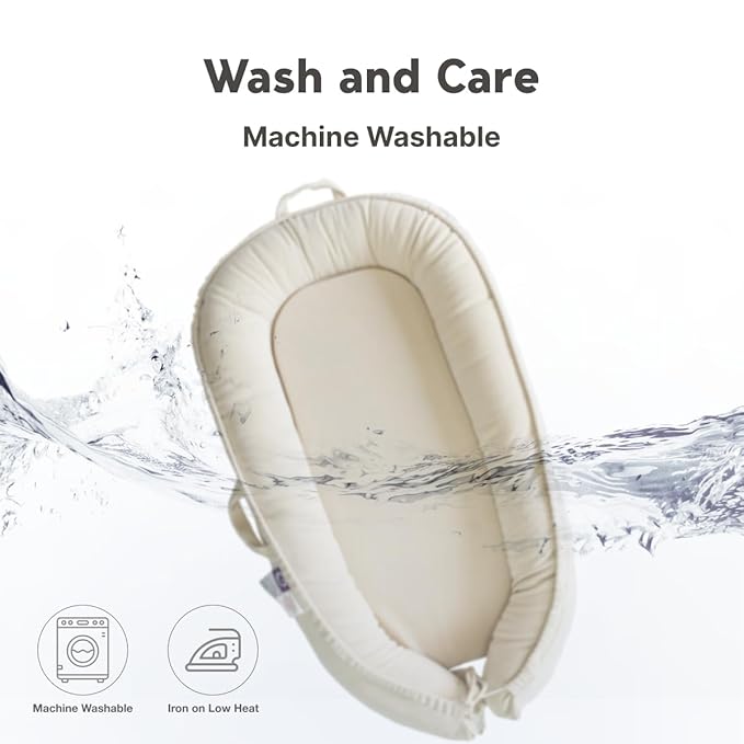 Infant Lounger, Baby Nest Cover for Baby Girls & Boys, Newborn Essentials for Baby 0-18+ Months, 100% Cotton Breathable(CreamyWhite, Corduroy)-CubbioJoy