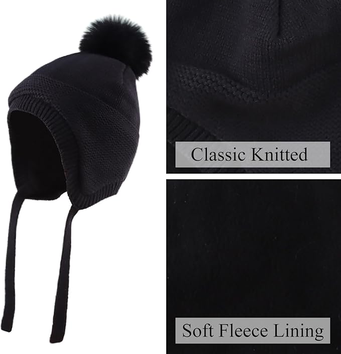 Basic Winter Baby Beanie Gloves Boys Girls Knitted Hat Pompom Kids Earflap Hats Warm Infant Toddler Beanie Mittens Set-CubbioJoy