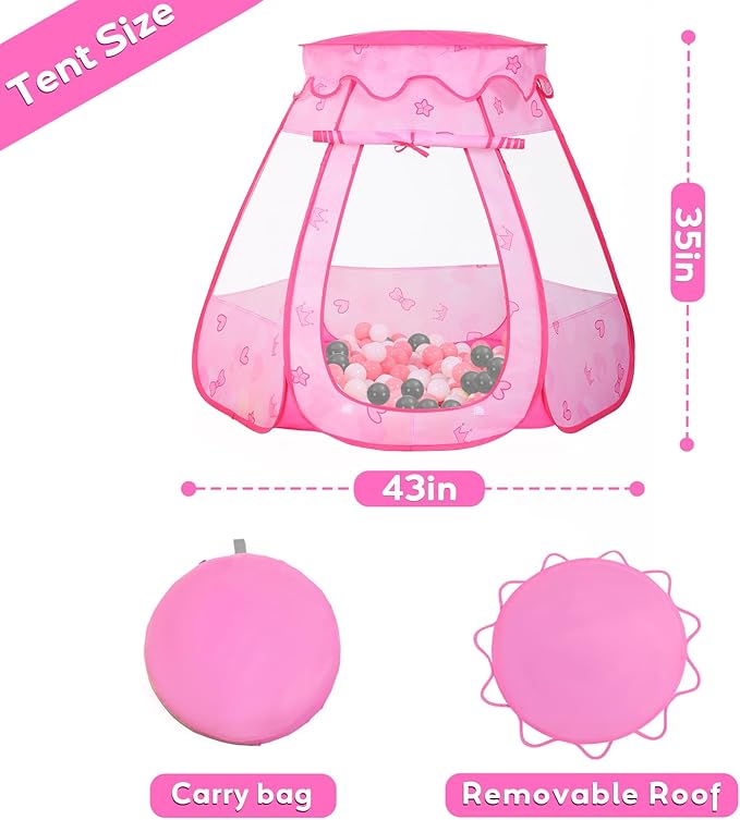 Baby Ball Pit for Toddler with 50 Balls, Kids Pop Up Play Tent for Girls, Princess Toys for Children Indoor Outdoor Playhouse with Carry Bag-CubbioJoy