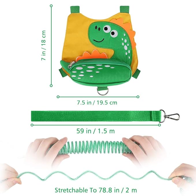 Accmor Toddler Harness Leash with Anti Lost Wrist Link, Cute Dinosaur Kids Harnesses with Wristband Bracelet Leashes Strap Tether for Baby Boys Walking (Yellow)-CubbioJoy