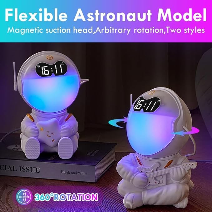 Astronaut Kids Sunrise Alarm Clock, 7 Dimmable Light Wake Clock for Teens, White Noise Bluetooth Speaker with 9 Soothing Sounds, Best Modern Alarm Clock for Heavy Sleepers, Adults, Boys in Bedroom-CubbioJoy