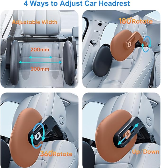 Car Headrest Pillow with Hook, Adjustable Car Seat Neck Support with Memory Foam & Ice Silk, 360° Rotating Travel Sleeping Headrest for Kids & Adults (1 Eye Mask Included)-CubbioJoy