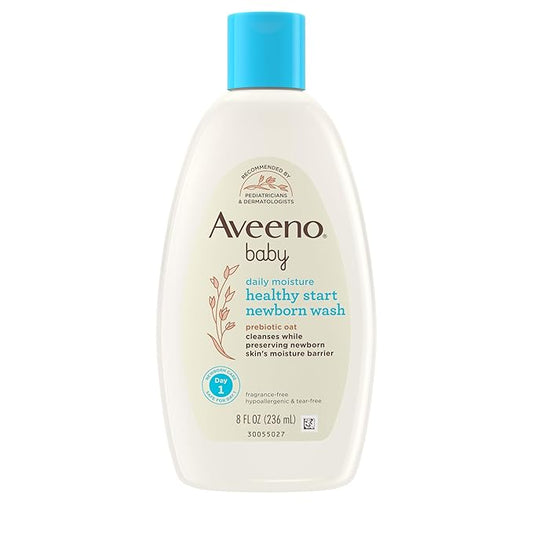 Aveeno Baby Healthy Start Nourishing Newborn Wash, Hypoallergenic Baby Body Wash with Prebiotic Oat Gently Cleanses Delicate Newborn Skin, Fragrance-Free, Tear-Free, Paraben-Free, 8 fl. oz-CubbioJoy