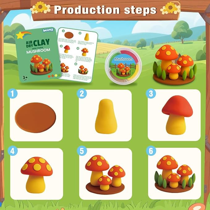 BEIREG Air Dry Clay Farm Adventure Kit for Kids - 15 DIY Farm Animals & Vegetables with Tutorials, Ultra Soft Modeling Magic Clay, Safe Non-Toxic STEM Educational Craft Gift for Boys & Girls Ages 3-12-CubbioJoy