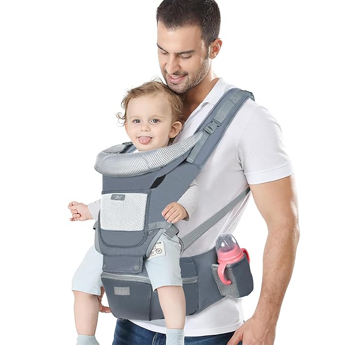 Baby Carrier Ergonomic Infant Carrier with Hip Seat Kangaroo Bag Soft Baby Carrier Newborn to Toddler 7-45lbs Front and Back Baby Holder Carrier for Men Dad Mom-CubbioJoy