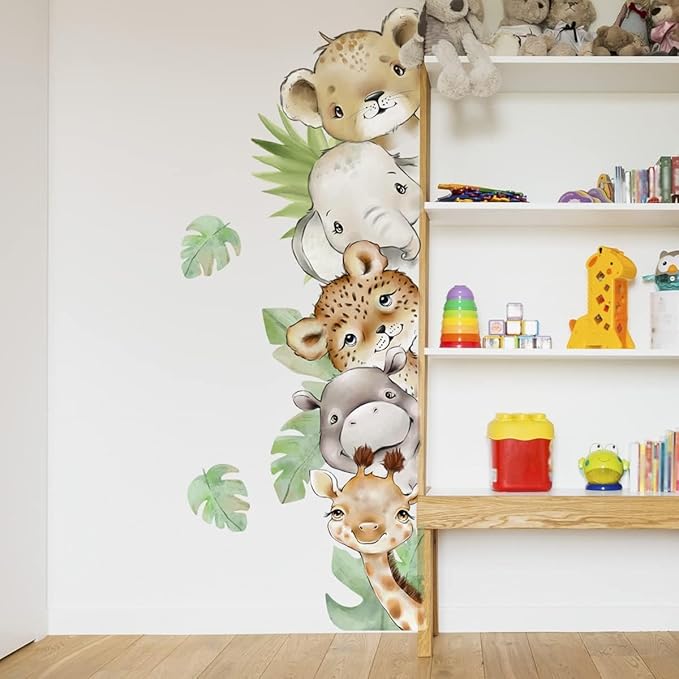 55.1 x 15.7 Inch Watercolor Jungle Animal Wall Decals - Forest Animal Sticker With Elephant, Tiger, Giraffe for Baby Nursery, Playroom, Bedroom, Classroom, Kindergarten Decor-CubbioJoy