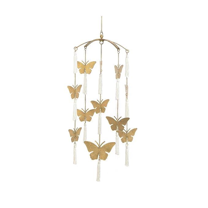Crane Baby Handcrafted Brass Ceiling Hanging Mobile for Nursery, Butterfly Nursery Decor for Girl, 6"x 6" x 36", Baby Girl Nursery Decor, Butterfly Mobile-CubbioJoy