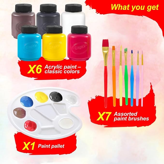 Acrylic Paint Set for Kids Includes 6 Acrylic Paints, Painting Canvas, 7 Paintbrushes, Paint Pallet, Arts and Crafts for Kids Canvas Painting Supplies Bundle-CubbioJoy