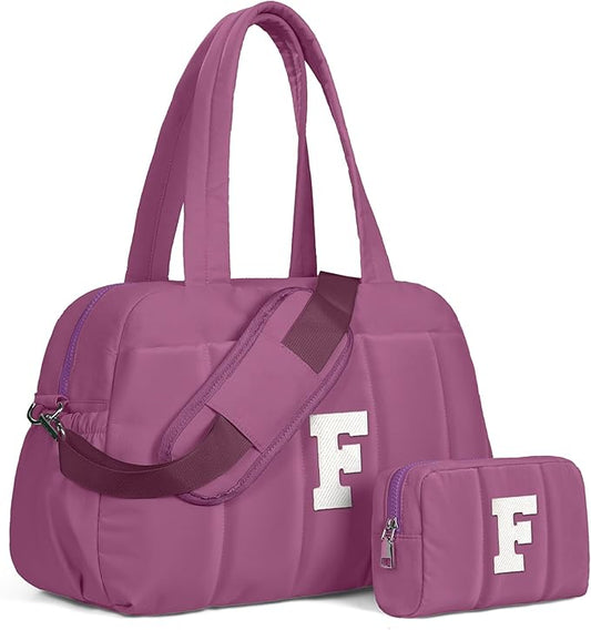 Duffle Bag with Initial, Spend The Night Bags for Women，Overnight Bag with Wet Pocket，Birthday Gift-Lightweight Travel Bags Personalized Gym Tote with Makeup Pouch-CubbioJoy
