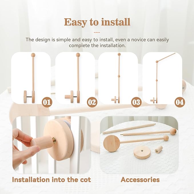 Baby Crib Mobile Arm,HBM Wooden Mobile Arm for Crib Mobile Hanger for Crib Baby Girl Nursery Decor-CubbioJoy