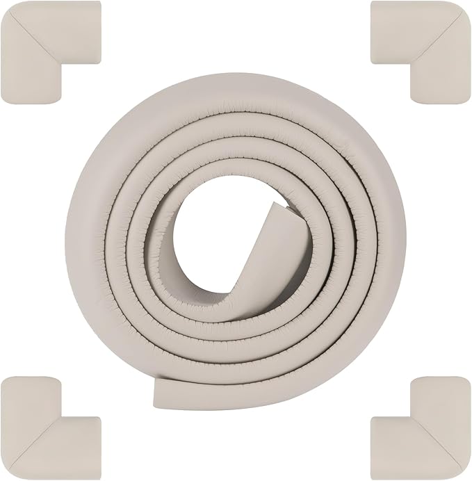 2 Pack L Shape Extra Thick Furniture Table Edge Protectors Foam Baby Safety Bumper Guard 16.4 Ft, Hearth Cushion, for Table, Fireplace, Countertop(with 8 Corners) (Gray)-CubbioJoy