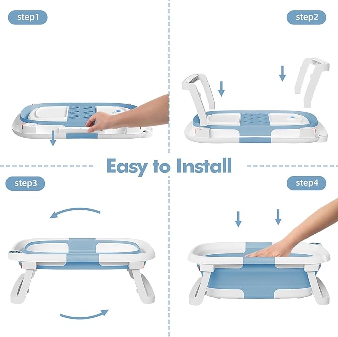 Collapsible Baby Bathtub,Baby Bath Tub with Soft Cushion & Thermometer,Baby Bathtub Newborn to Toddler 0-36 Months,Portable Travel Baby Tub-CubbioJoy