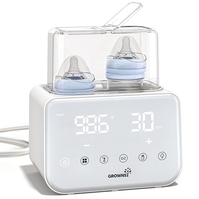 Baby Bottle Warmer, Grownsy 10-in-1 Fast Bottle Warmer Accurate Temp Control, with LCD Display, Timer, Defrost, Sterili-zing, Keep 24H, Double Bottle Warmer for Breastmilk& Formula, Heat Baby Food-CubbioJoy