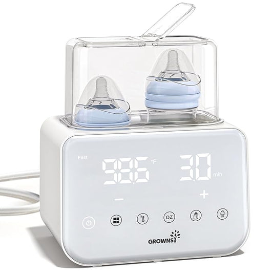 Baby Bottle Warmer, Grownsy 10-in-1 Fast Bottle Warmer Accurate Temp Control, with LCD Display, Timer, Defrost, Sterili-zing, Keep 24H, Double Bottle Warmer for Breastmilk& Formula, Heat Baby Food-CubbioJoy
