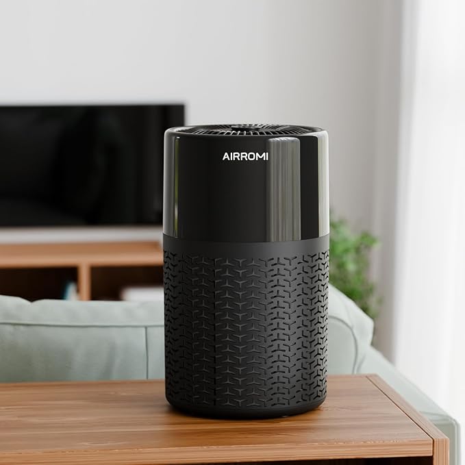 AIRROMI Pets Air Purifier for Home Allergies,Up to 660 ft².Yellow Deodorizing Activated Carbon Filter,With Fragrance Sponge for Better Sleep,Night Light,Pet Dander,Smoke,Odors,Air Cleaner A2002 Black-CubbioJoy