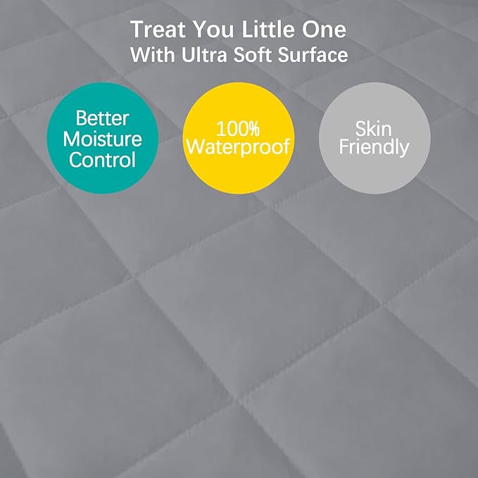 Crib Mattress Protector Waterproof Crib Sheets Fitted 2 Pack Gray Quilted Toddler Mattress Pad Cover 52" x 28" Machine Washable-CubbioJoy
