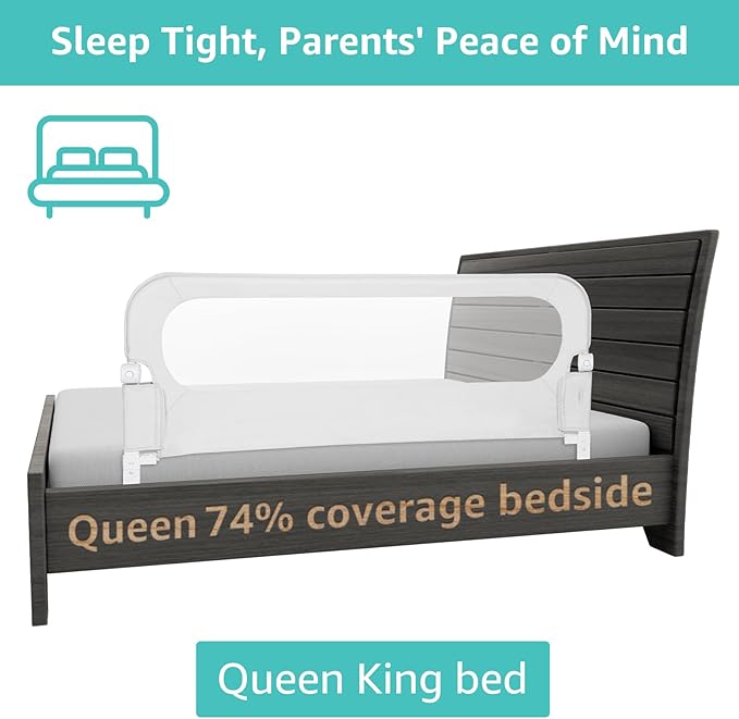Baby Bed Rail Guard for Toddlers - 58.7" Toddler Bed Rails for Twin, Full, Queen, King Bunk Size Bed Swing Down Bedrail Extral Tall Child Safety Side Railing Guards for Kids-CubbioJoy