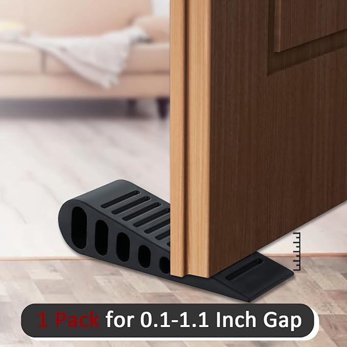 JQK Rubber Door Stopper Wedge, Black 3 Pack Soft TPR Premium Door Stops for Bottom of Heavy Duty Door on Tile, Concrete, Carpet, Wooden Floor, DSB61-BK-P3-CubbioJoy