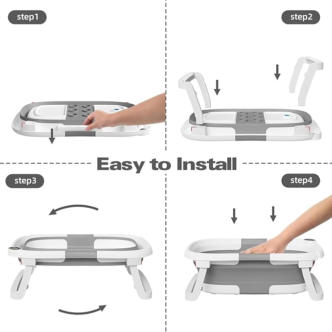 Collapsible Baby Bathtub,Baby Bath Tub with Soft Cushion & Thermometer,Baby Bathtub Newborn to Toddler 0-36 Months,Portable Travel Baby Tub-CubbioJoy