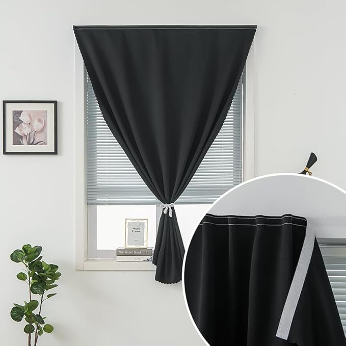 Adhesive Blackout Curtains- Self Stick Shades Window Blinds Curtains No Rod Needed Easy to Hang Curtains, Use for Bedroom, Living Room, Dining Room, Kitchen, Home Office, 59"W X 71"L, Black, 1 Panel-CubbioJoy
