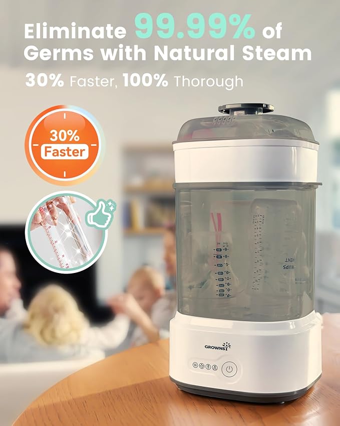 Bottle Sterilizer and Dryer, Compact Electric Steam Baby Bottle Sterilizer (Esterilizador de Biberones), Bottle Sanitizer for Baby Bottles, Pacifiers, Pump Parts Black-CubbioJoy