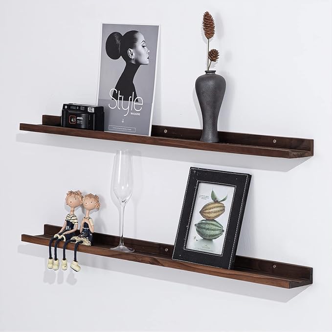 AZSKY 36 Inch Wall Mounted Floating Shelves for Home Decoration,Picture Display Wall Ledge Shelf for Bedrooms,Office,Living Room, Kitchen, Deep Walnut Wood Wall Shelf,3 Same Sizes-CubbioJoy
