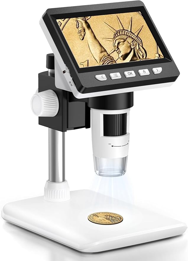 Coin Microscope - 4.3" LCD Digital Microscope 1000X, 1080P USB Coin Magnifier for Error Coins with 8 Adjustable LED Lights, PC View, Compatible with MacOS Windows-CubbioJoy