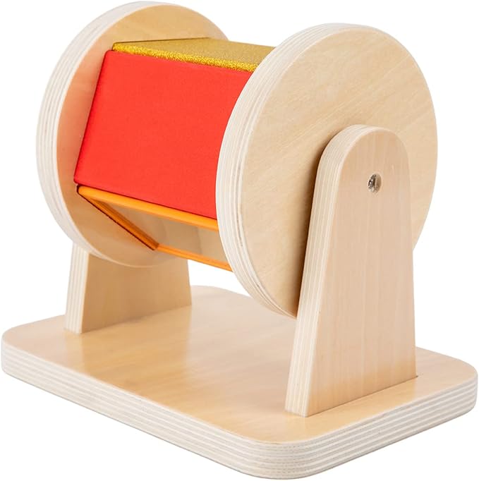 Adena Montessori Spinning Drum Baby Toys,Montessori Toys for Babies 6-12 Months Toddlers,Wooden Spinning Rainbow with Multiple Materials Baby Christmas Toys for Boy and Girls Gift(Medium-size Texture)-CubbioJoy