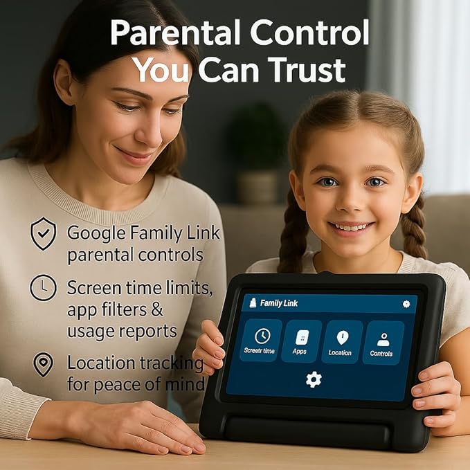 10.1 Inch Kids Tablet with Shockproof Case | Android 14, 64GB+8GB RAM, 12H Battery | Parental Control, Google Kids Space & Preloaded Educational Apps | WiFi 6, HD Display, Ages 3-12-CubbioJoy
