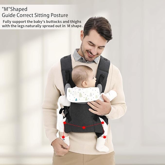 Baby Sling Carrier,4-in-1 Ergonomic Baby Backpack Front Carrier,Newborn to Toddler Wrap Lightweight Adjustable Baby Sling,Black-CubbioJoy