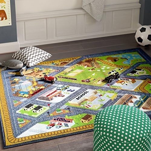KC Cubs 3x5 Country Farm Construction Car Road Street Rug – Educational Carpet Play Mat for Kids, Toddlers, Nursery, Classroom, Playroom, Baby Daycare-CubbioJoy
