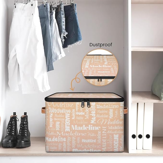 Custom Storage Basket with Name, Personalized Storage Bins with Zipper Lid, Foldable Fabric Storage Box Large capacity with Handle Apricot-CubbioJoy