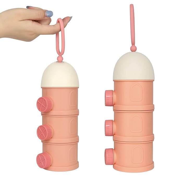 Accmor Formula Dispenser On The Go, 3 Layers Stackable Formula Container to Go, Non-Spill Portable Milk Powder Baby & Kids Snack Container, Pink-CubbioJoy