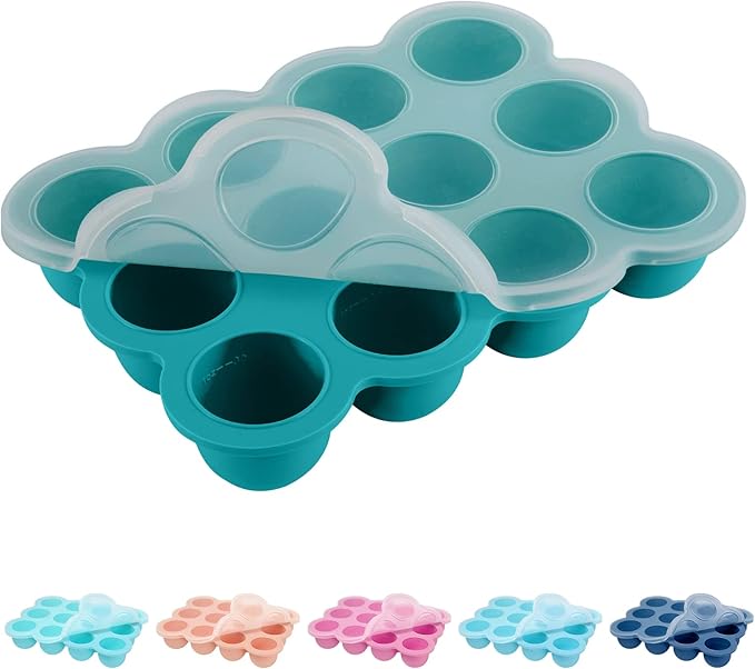 Baby Food Storage 12 x 1.5OZ Silicone Freezer Tray with Lid, Food Grade Silicone Containers for Purees & Vegetables Teal Blue-CubbioJoy
