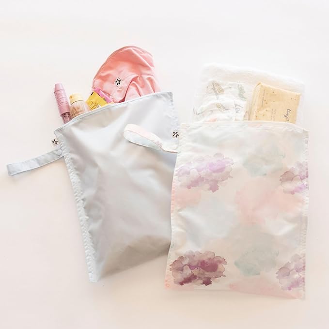 Tiny Twinkle Mess-Proof Waterproof Wet Dry Bag | 2-Pack Reusable Wet Bags for Swimsuits & Baby Clothes | Leakproof Wet Bag for Travel & Diaper Changes for Baby (Cotton Candy)-CubbioJoy
