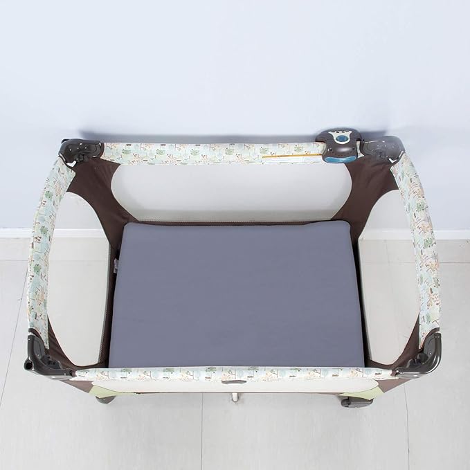 4-Pack Fitted Pack and Play Sheets for Boys and Girls - Breathable, Soft Microfiber Baby Sheets in Grey and Pink-CubbioJoy