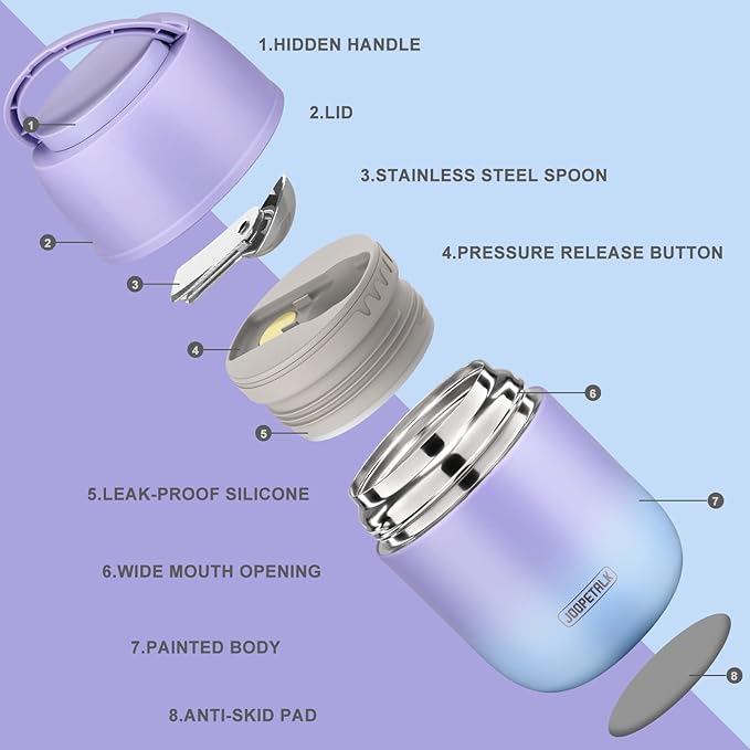 17 oz Insulated Lunch Containers Hot Food Jar, Wide Mouth Lunch Thermo for Hot Food Kids Adults, Vacuum Stainless Steel Thermo Lunch Box With Handle Folding Spoon for School, Office(Purple blue)-CubbioJoy