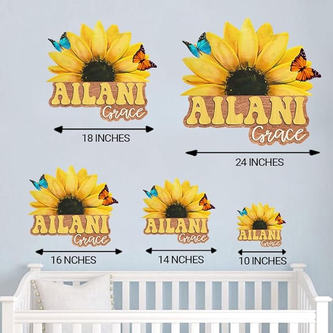 Custom Wooden Sunflower Nursery Name Sign for Girls, Boho Nursery Wood 2 Layer, Baby Name Sign, Baby Shower, Decor Floral, Flower gift/17-CubbioJoy