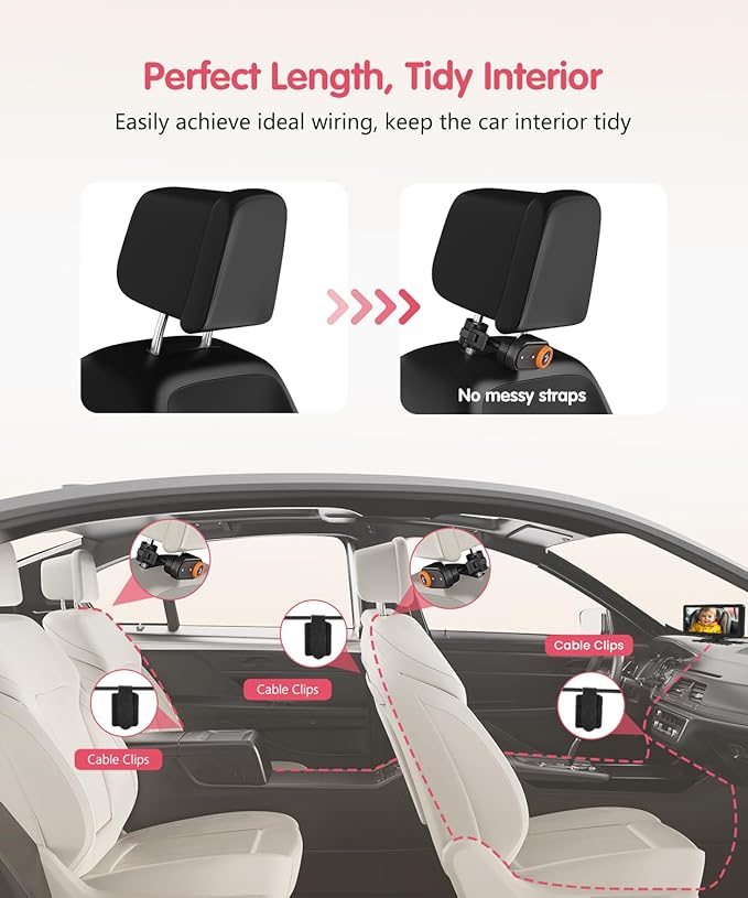 BM5PRO 7.2" 1080P HD Baby Car Camera for 2 Kids, Split Screen with IR Night Vision, Easy to Install & Adjust Brightness, Dual Car Camera Baby Monitor for Rear Seat Safety-CubbioJoy