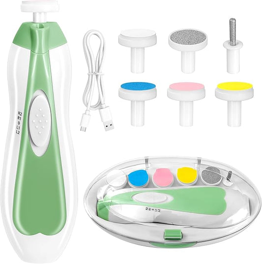 Baby Nail Trimmer Electric, 6 in 1 Rechargeable Baby Nail Clippers Manicure Set Grooming Kit for Toddler Infant or Adults (Green)-CubbioJoy