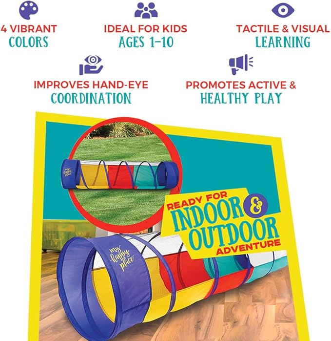 Kiddey Play Tunnel for Kids - Pop Up Tunnel Toys for Toddlers, Kids Multicolored Tunnel for Indoor/Outdoor Fun, Crawl & Play, Obstacle Course Great Gifts for Toddlers - Balls Not Included (2 Pk)-CubbioJoy