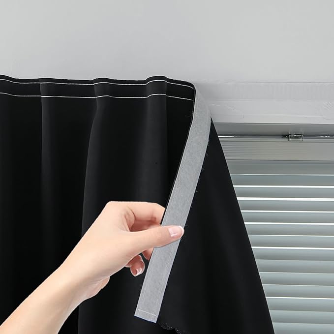 Adhesive Blackout Curtains- Self Stick Shades Window Blinds Curtains No Rod Needed Easy to Hang Curtains, Use for Bedroom, Living Room, Dining Room, Kitchen, Home Office, 59"W X 59"L, Black, 1 Panel-CubbioJoy