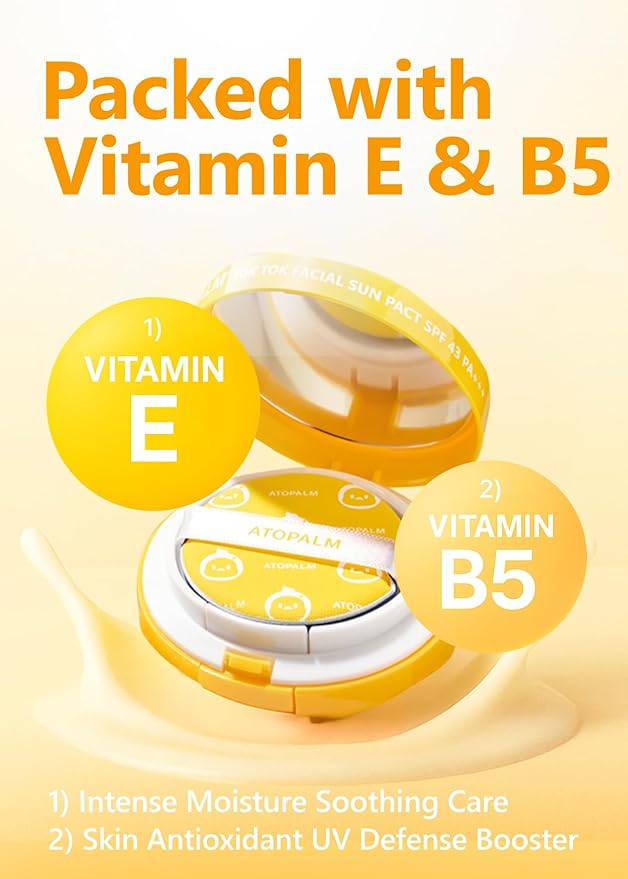 ATOPALM | Tok Tok Facial Sun Pact | Sun Cushion SPF43 PA+++ | Sunscreen Korean | For Dry and Sensitive Skin | Outdoor Sunscreen Compact | Moisturizing Spf Cushion Mineral Cream | Korean Skincare | 15g-CubbioJoy