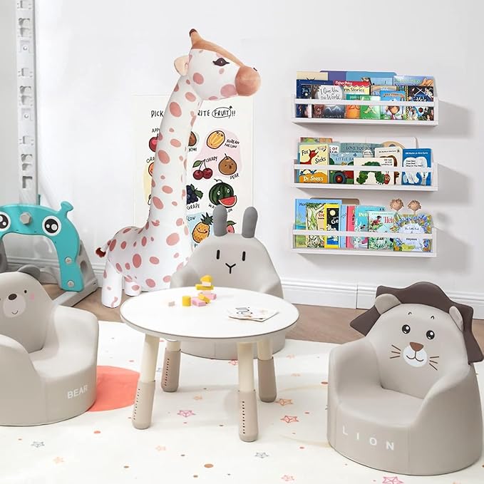 AZSKY Nursery Bookshelves White, 24 Inch Floating Bookshelves for Wall Set of 3, Baby Kids Decor, Solid Wood Wall Mounted Shelves for Books, Toys and Decor Storage-CubbioJoy