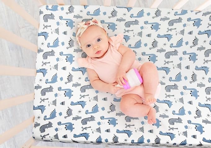 4 Pack Soft Baby Boy Sheets Dinosaur Star Cloud Soft Polyester Neutral Unisex Fitted Sheets Set for Baby Boys-CubbioJoy