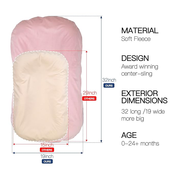 Baby Lounger - Snuggle Cozy Me Infant Lounger for Newborns | Flannel Cover, Breathable Soft, Portable Awake-Time Pad, Essential Baby Gift -Pink-CubbioJoy