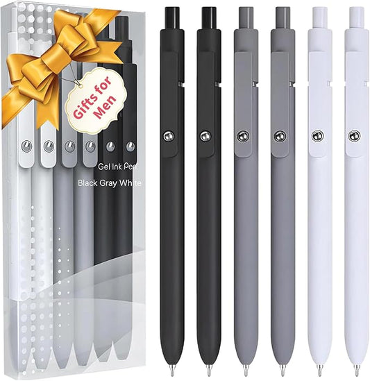 6Pcs Gel Pens, 0.5MM Black Gel Ink Pen Fine Point Smooth Writing Pens, College Essentials Pens, Father's Day Birthday Gifts for Men (6PCS Black Gray White)-CubbioJoy