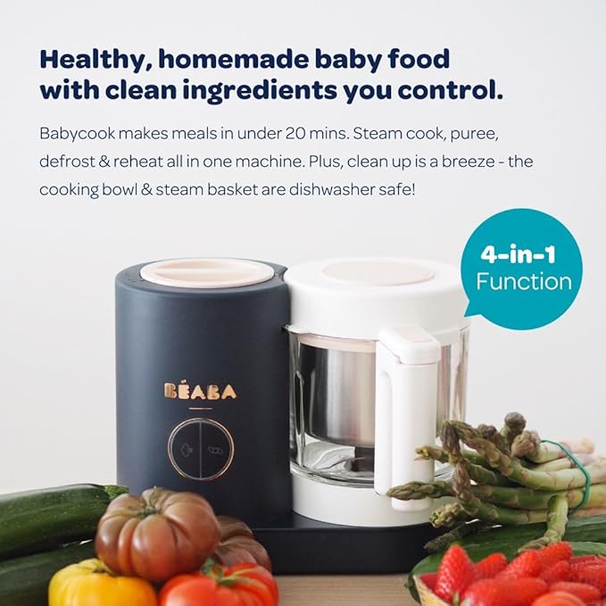 BEABA Babycook Neo Baby Food Maker | Non-Toxic Glass & Stainless Steel | Trusted by Celebrity Moms | Sustainable Baby Food Processor | Global Leader | 34 Servings in 20 Mins-CubbioJoy
