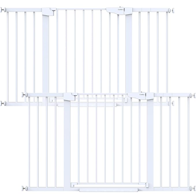 Cumbor 2 Pack 29.7-54.2" Baby Gate for Stairs, Mom's Choice Awards Winner-Auto Close Dog Gate for Doorways, Easy Install Pressure Mounted Pet Gate Indoor, Wide Safety Gate for Dog, White-CubbioJoy
